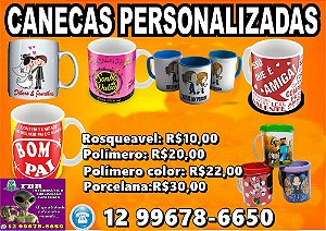 Canecas personalizadas, polimero, porcelana, roqueavel