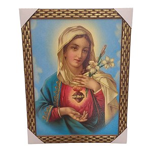 Quadro Decorativo Sagrado Coração De Maria Azul 35x45cm