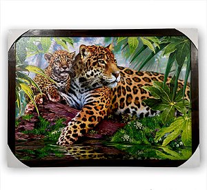 Quadro Decorativo Onça Pintada com Filhote 50x70cm