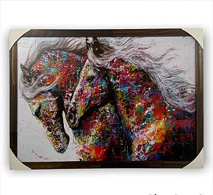 Quadro Decorativo Cavalos Coloridos Abstrato 50x70cm
