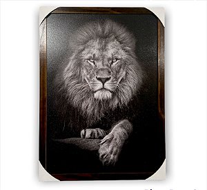 Quadro Decorativo Leão Deitado Preto Branco 50x70 Moldurado