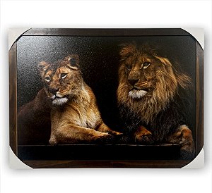 Quadro Decorativo Casal Leão e Leoa 50x70 CM Moldurado