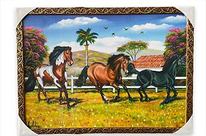 Quadro Decorativo Cavalos Haras 50x70cm Pampa Castanho Preto