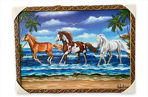 Quadro Decorativo Três Cavalos 50x70cm Paisagem Pinturas