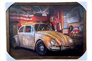 Quadro Decorativo Retrô Carro Fusca Enferrujado 50x70cm Mold