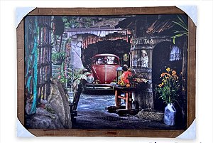 Quadro Decorativo  Retrô Carro Fusca Garagem 50x70cm Moldura
