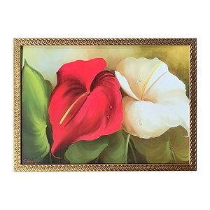 Quadro Decorativo Flores Anturio Vermelho e Branco 50x70Cm Resinado.
