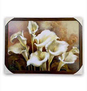 Quadro Decorativo Tema Flores Copo de Leite Moldurado 50x70