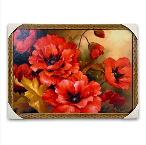 Quadro Decorativo Tema Flores Laranjas Moldurado 50x70cm