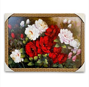 Quadro Decorativo Tema Flores Brancas e Vermelhas 50x70cm