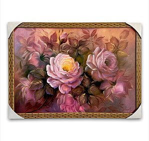Quadro Decorativo Tema Flores Lilás Moldurado 50x70cm