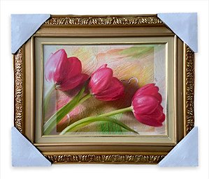 Quadro Decorativo Tema Flor Três Rosas Moldurado 30x40