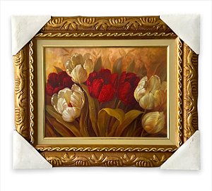 Quadro Decorativo Tema Flores Branca Vermelha Moldura 30x40