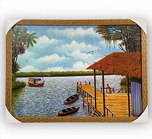 Quadro Decorativo Deck Pescaria Canoa Rio Lago 50x70cm