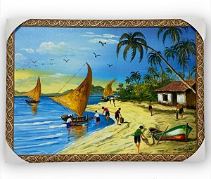 Quadro Decorativo Barco de Pesca Praia Mar Pescador 50x70