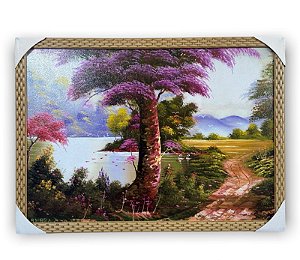 Quadro Decorativo Árvore Ipê Roxo Paisagem 50x70 Moldurado