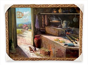 Quadro Decorativo Casa Roça Fogão Lenha Animais 50x70cm