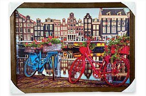 Quadro Decorativo Tema Amsterdam Bicicleta Moldurado 50x70cm