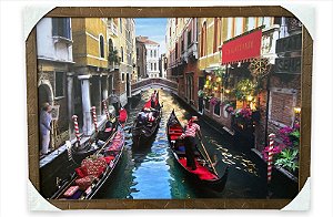Quadro Decorativo Tema Veneza Barcos Moldurado 50x70cm