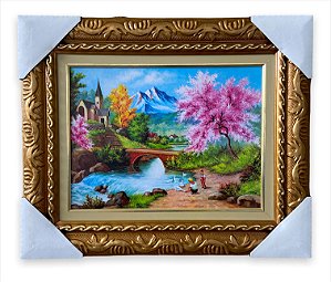 Quadro Decorativo Imagem Roça Capela Camponês Paisagem 30x40