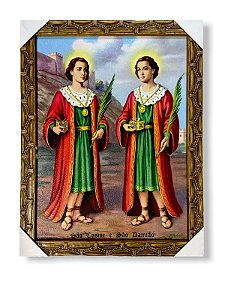 Quadro Sao Cosme E Damiao Resinado Com Moldura 30x40cm