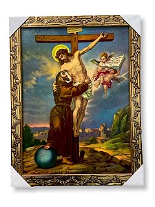 Quadro São Francisco Aos Pes Da Cruz Abracando Jesus 30x40cm