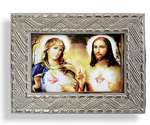 Quadro Sagrado Coração de Jesus e Maria Com Vidro 20x15