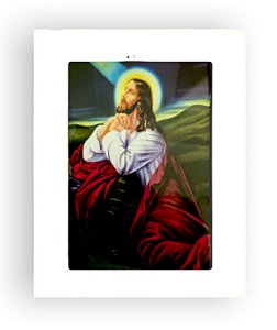 Quadro Jesus Cristo Orando Decorativo c/ Vidro Pequeno 20x15