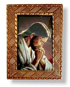 Quadro Jesus Orando Decorativo Com Vidro  Pequeno 20x15