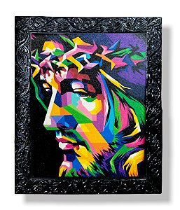 Quadro Face de Cristo Abstrato Decorativo Resinado 25x30