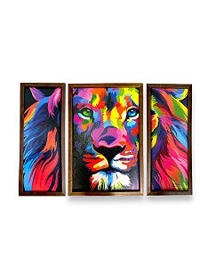 Quadro Decorativo Leão Abstrato 50X70 Moderno Moldura Caixa
