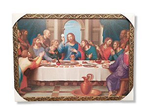 Quadro Santa Ceia Azul  Decorativo De Parede 53x73