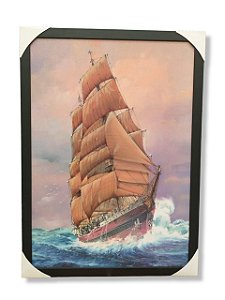 Quadro Decorativo Barco Em Alto Mar  De Parede 53x73