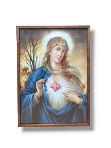 Quadro Decorativo Sagrado Coração de Maria 50x70cm Caixa Alta Marrom