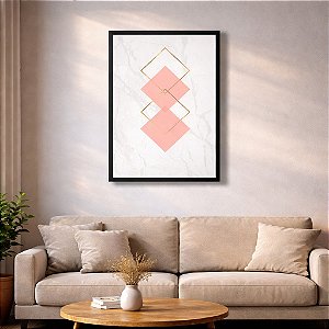 Quadro Decorativo Geométrico Rosa e Dourado – Arte Moderna Minimalista
