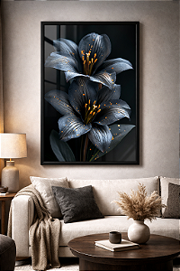 Quadro Flores Pretas com Detalhes Dourados – Arte Floral Moderna