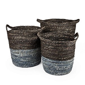 Cesta C/ Alça Marrom/azul Mandala KIT com 3 Unidades