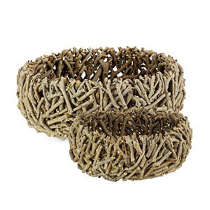 Centro de Mesa Madeira Redondo Gravetos Conjunto com 2 Unidades