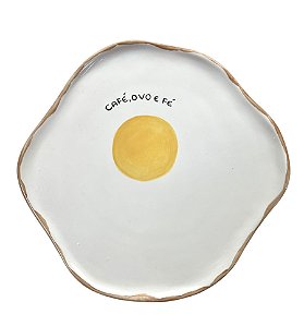 Prato em Cerâmica - Café, Ovo e Fé
