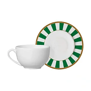 Jg 6 Unidades Xicara Café com Pires Stripe Verde - 12cm x 85ml