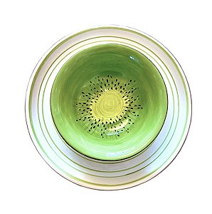 Conjunto Prato de Sobremesa Frutas Modernas + Bowl Kiwi Artesanal