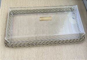 Bandeja Retangular Vime G com Tampa Acrílico Caramelo 43cm x 23cm