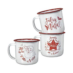 Caneca Natal Esmaltada Branca - 150ml