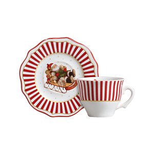 Conjunto Xícara de Café com Pires Christmas Charm com Filete Natal - 6 Unidades