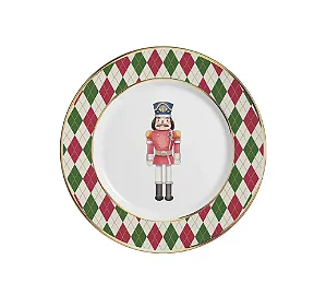 Conjunto com 6 Pratos de Sobremesa Soldadinhos Filete Ouro Natal - 21cm