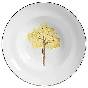Tigela Grande com Aba com Filete Ouro Ype Amarela