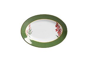 Travessa Pequena Verde com Filete Ouro Boca de Leão - 33cm