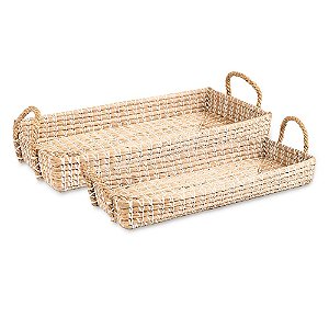 Jogo com 2 Bandejas Retangular Rattan P e M