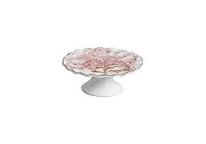 Porta Petit Four com Pé com Filete Ouro Ype Rosa - 20cm