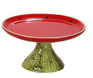 Prato Redondo Liso com Pé Melancia Coleção Tutti Frutti - 20cm x 10cm
